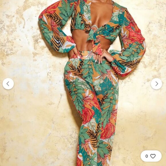 PLT Orange Big Leaf Wide Leg Beach Top - Picture 4 of 5